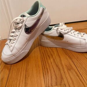 Nike Women's White Sneakers with Multicolor Swoosh